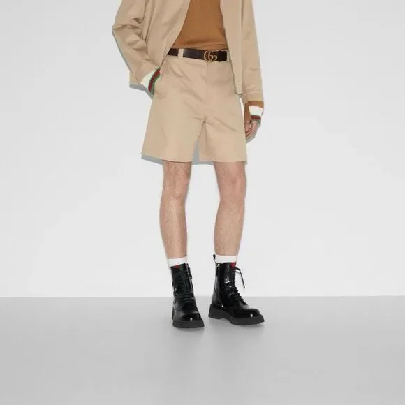 🖤NEW🖤 Gucci Black Leather Combat Lace Up Web Women’s Boots EU 41 - Picture 2 of 13